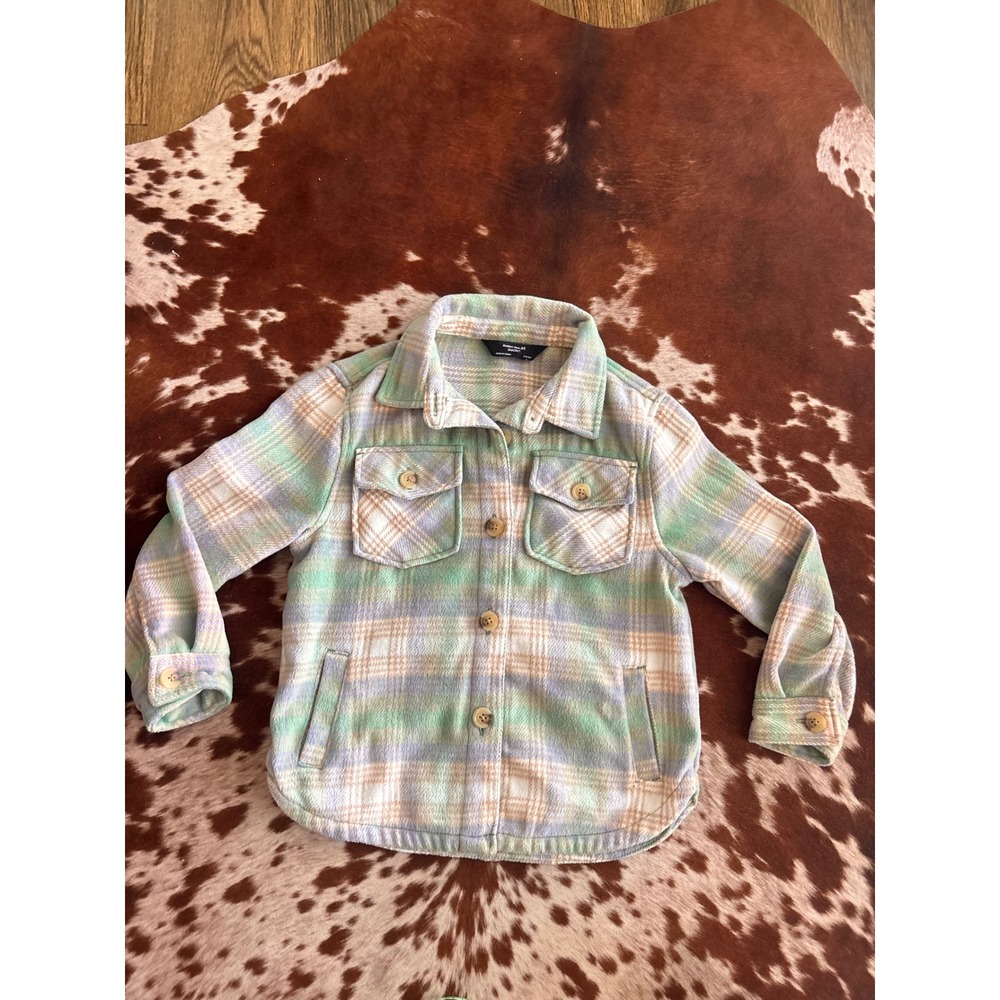 Members Mark Girls Plaid Shacket Mint Green Cream Size S 6 6X
